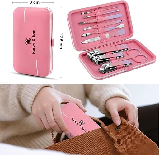 Manicure Set 10pcs Professional Nail Clippers Kit Pedicure Care Tools-Stainless Steel Grooming Tools for Travel (Pink Purple) thumbnail 4