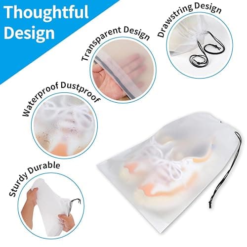 COIDEA, Waterproof Travel Drawstring Shoe Bags for Packing, Storage, Travel Essentials for Men and Women, 15.7 x 11.8 inches, Clear, 5 pieces thumbnail 3