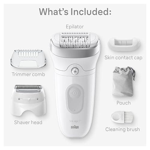 Braun Epilator Silk-épil 7, Hair Removal Device, Women Shaver & Trimmer, Wet and Dry, Wide Head, Includes Shaver Head and Trimmer Comb, SE7-041, Silver, Holiday Gifts for Women thumbnail 2