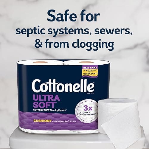 Cottonelle Ultra Soft Toilet Paper with Cushiony CleaningRipples Texture, Strong Bath Tissue, 24 Family Mega Rolls = 108 Regular Rolls (4 Packs of 6) thumbnail 5