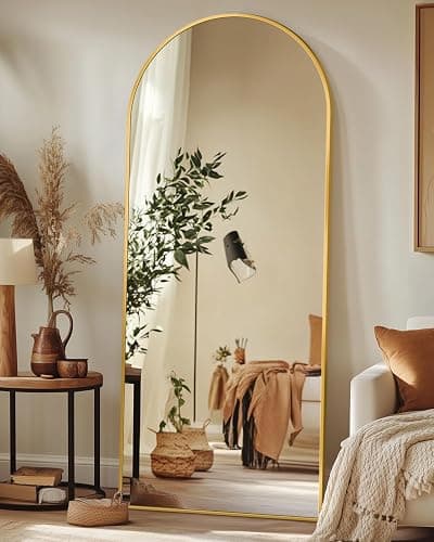 Antok Full Length Mirror, 58"x19" Floor Mirror, Arched Floor Standing Freestanding Arch Full Body Mirrors with Stand for Bedroom, Hanging Mounted for Living Room Cloakroom,Gold thumbnail 3