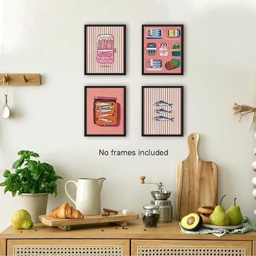 NaZaUK Kawaii Style Sardine Decor, Vintage Sardines Fish Wall Art Prints, Retro Ocean Fish Wall Art Posters for Home Kitchen Dining Room Beach House Decor, 8x10 Unframed Set of 4 thumbnail 3