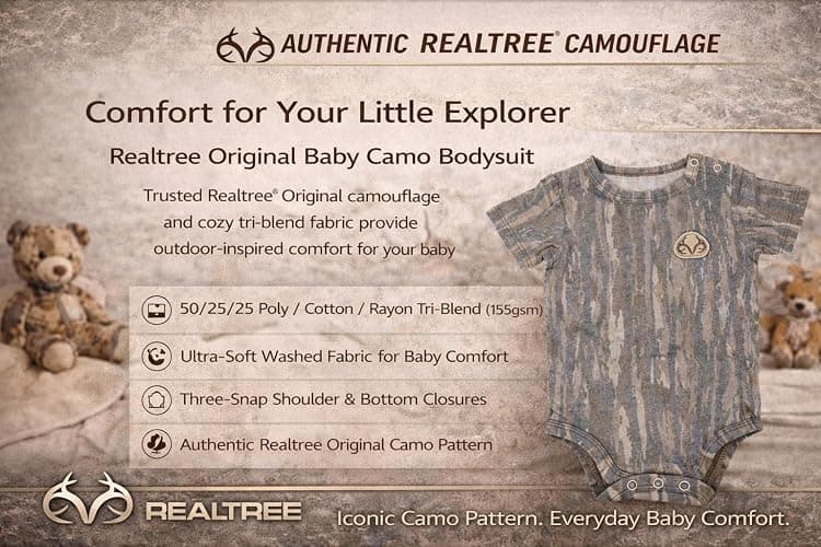 Realtree Vintage Camo Baby One Piece, Infant Short Sleeve Bodysuit, Ultra Soft Tri-Blend Outfit, 3-Pack thumbnail 4
