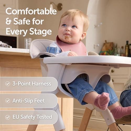 Baby Elegance Mash High Chair Bundle for Babies & Toddlers (0-3yrs) - White | Includes Newborn Seat (0-6 Months) Toddler Seat (6+ Months) & Cushion, Adjustable & Foldable High Chair for Babies & Toddlers thumbnail 6