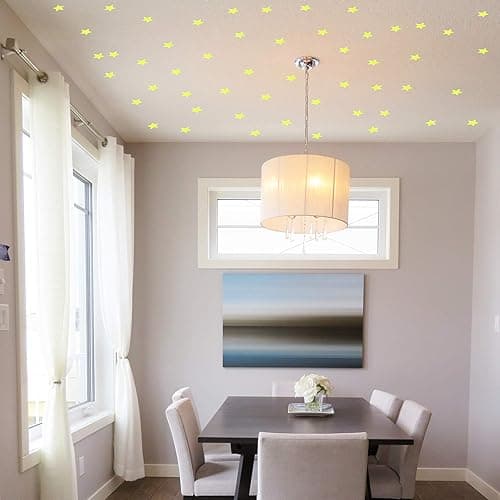 AM AMAONM 100 Pcs Yellow Glow in The Dark Luminous Stars Fluorescent Noctilucent Plastic Wall Stickers Murals Decals for Home Art Decor Ceiling Wall Decorate Kids Babys Bedroom Room Decorations - Yellow thumbnail 8