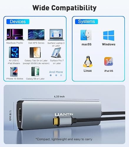 UANTIN USB C Hub 7 in 1 Multiport Adapter with 4K HDMI Dongle, 100W PD, SD/TF Card Reader, 3 USB-A, USBC Docking Station for MacBook Mac Pro/Air, Dell, HP, ASUS, Acer and Other Type C Laptops thumbnail 7
