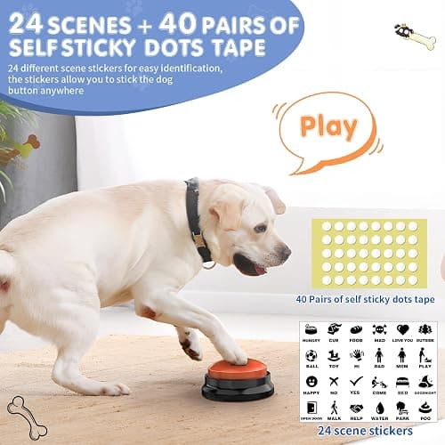 Dog Buttons for Communication,8 PCS 30s Recordable Voice Pet Training Button,with Training Manual Book+16 AAA Batteries+24 Scene Modes+1Dog Button Mat (Dog Buttons for Communication) thumbnail 4