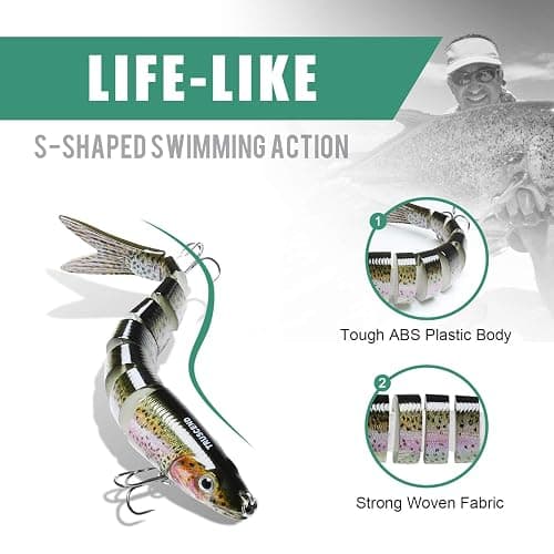 TRUSCEND Easy Catch Swimmax, Magic Noisy Turbulent Wiggling and Vibrating Actions for More Bites, Segmented Swimbait Jointed by Dyneema Strongest Fiber, Lifelike Fishing Lures for Relax Family Fishing thumbnail 4