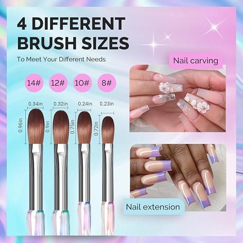 MelodySusie 4Pcs Acrylic Nail Brush Set, Size 8/10/12/14/ Professional Nail Brushes for Acrylic Application Acrylic Powder Nail Extension and 3D Nail Carving for DIY Home Salon Nail Art Manicure Tool thumbnail 4
