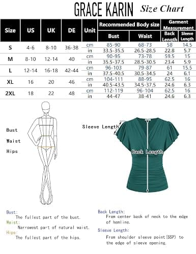 GRACE KARIN Women's Short Ruffle Sleeve V-Neck Ruched Casual Tops Summer Blouses Vintage Top thumbnail 2