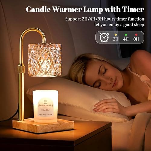 Candle Warmer Lamp with Timer,Wax Melt Warmer Housewarming Gifts for Women | Dimmable Adjustable Height, Vintage Home Decor with Elegant Amber Glass,Candle Warmer for Jar Candles, Sister Friend Gift thumbnail 5
