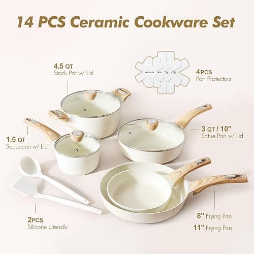 SENSARTE Ceramic Cookware Sets, Pots and Pans Set Non stick, 14-Piece Induction Cookware, Non toxic Healthy Non Stick Kitchen Cooking Set, with Frying Pans Set, PFAS PTFE PFOA PFOS Free thumbnail 3