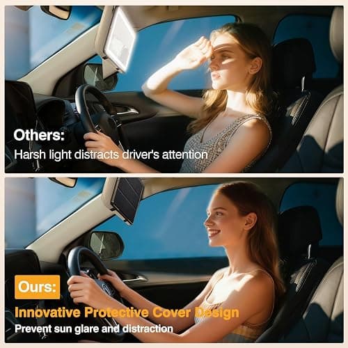 Car Sun Visor Vanity Mirror with Protective Cover, LED Makeup Mirror with 3 Light Modes, Dual Rechargeable Dimmable Touch Control Travel Vanity Mirrors, Universal for Car SUV Truck thumbnail 2