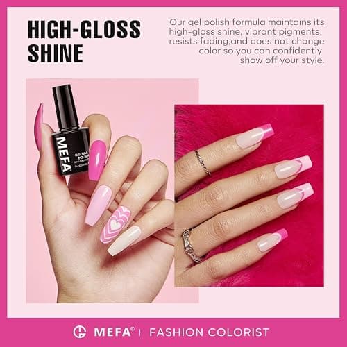 MEFA Pink Gel Nail Polish Set 6 Colors, Hot Pink Shades Spring Neon Light Bright Magenta Electric Tones Craze Nail Art Design at Home DIY Decorations Manicure Kit Gifts for Women thumbnail 3