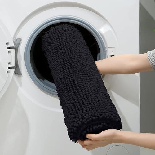 HOMEIDEAS 3 Pieces Bathroom Rugs, Extra Large Ultra Soft Non Slip Absorbent Chenille Toilet Bath Mat Set (Black) thumbnail 6