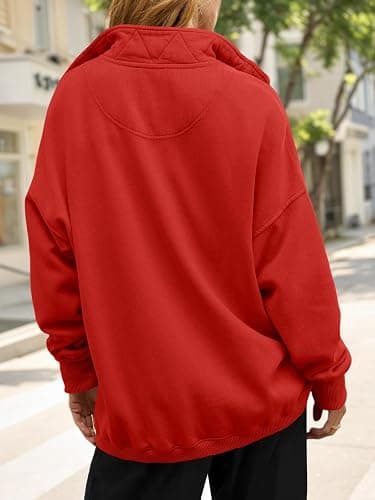 Fisoew Womens Oversized Sweatshirt Casual Snap Stand Collar Long Sleeve Pullover Tops Fall Travel Outfits thumbnail 4