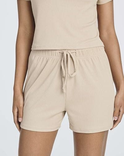 Real Essentials 2 Pack:Women's Soft Ribbed Knit Crop Top & Short Matching Lounge Set - 4 Piece Summer Sweatsuit thumbnail 5