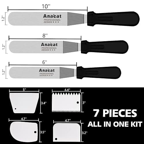 Anaeat Icing Spatula, 3 Pieces Professional Angled Offset Frosting Spatulas with 6", 8", 10" Stainless Steel Blades & 4 Pack Cake Smoother Scraper for Cake Decorating, Baking & Pastry (Set of 7) thumbnail 2