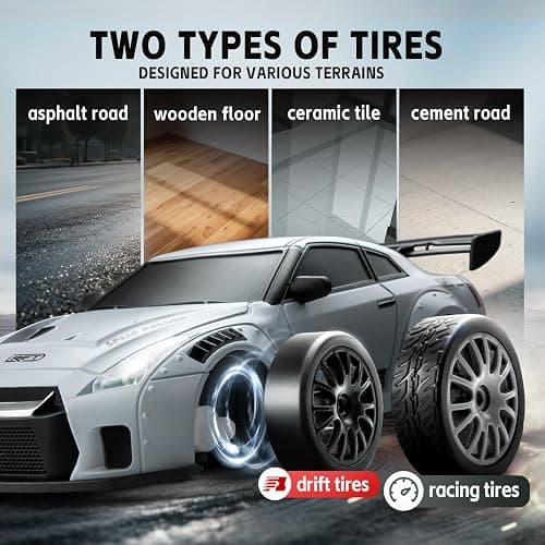 RC Drift Car, 1:24 Scale Remote Control Vehicle with LED Lights, 2.4GHz 20KM/H 4WD High Speed RC Cars, Drifting Tires＆Two Batteries, Racing Sports Toy Idea Gift for Adults Boys Girls and Kids thumbnail 5