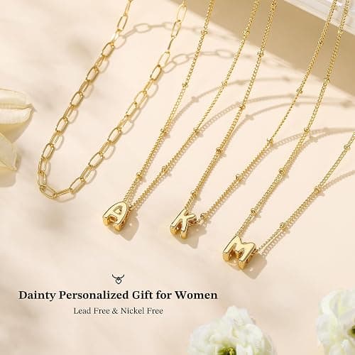 Turandoss Dainty 14k-Gold-Plated Initial Necklaces for Women - Layered Tiny Initial A-Z Small Pendant Necklaces for Women, Personalized Choker Paperclip Chain Necklace Christmas Jewelry Gifts for Her thumbnail 6