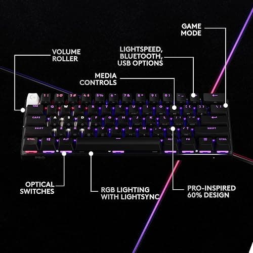 Logitech G PRO X 60 Lightspeed Wireless Gaming Keyboard, Ultra Compact TKL 60% Mechanical Keyboard for Windows PC, LIGHTSYNC RGB, Dual-Shot PBT Keycaps, GX Optical Tactile Switches - Black thumbnail 5