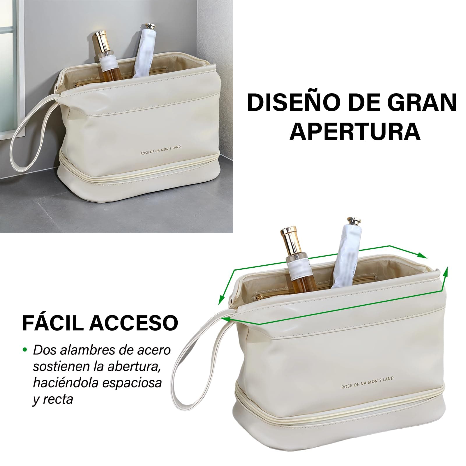 Neceser de Viaje para Hombres y Mujeres, Bolsa Cosmetiquera de Viaje Gran Capacidad, Bolsa de Aseo Impermeable con Asa de Colgar, Bolsa para Maquillaje para Artículos de Tocador y Cosméticos(Blanco) thumbnail 4
