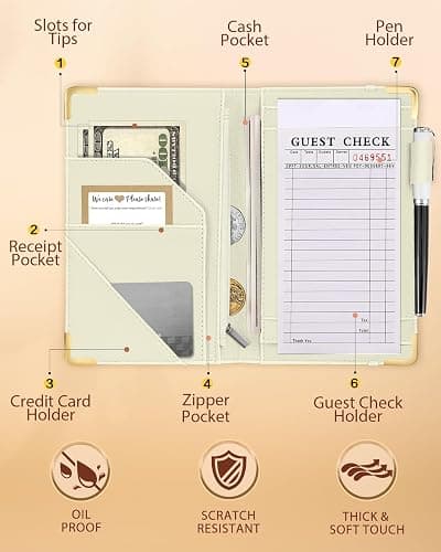 Slohif Server Book for Waitress Cute Serving Books with Zipper Pocket Accessories Leather Server Check Book Restaurant Waiter Server Booklet Organizer Ticket Book Holder Food thumbnail 3