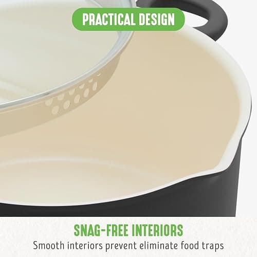 GreenLife 6QT Ceramic Nonstick Stockpot with Glass Straining Lid, PFAS-Free, Dishwasher Safe, Stay-Cool Handles, Oven Safe to 350°F, Wobble-Free Base, Even Heating, Black thumbnail 6