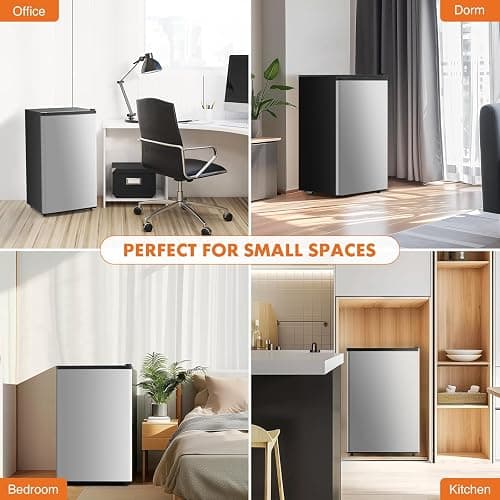 Sweetcrispy 3.2 Cu.Ft Mini Fridge with Freezer Small Refrigerator Single Door Adjustable Thermostat Energy-efficient Low Noise, Compact Fridge for Bedroom, Office, Dorm (Silver Door) thumbnail 7