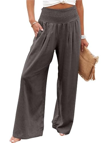 ANRABESS Women Linen Palazzo Pants Summer Boho Wide Leg High Waist Casual Lounge Pant 2026 Beach Travel Vacation Outfits - Image 1