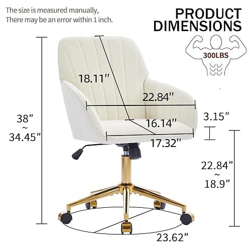 YITAI Velvet Office Desk Chair with Wheels and Gold Base,Modern Height Adjustable 360 Degree Swivel Upholstered Vanity Chairs with Arms for Living Room Bedroom, Study,Cream thumbnail 3