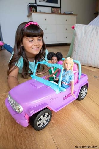 Barbie Toy Car, Doll-Sized SUV, Purple Off-Road Vehicle with 2 Pink Seats & Treaded, Rolling Wheels thumbnail 2