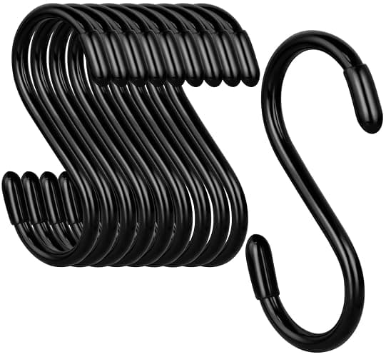 3 Inch Vinyl Coated S Hook,S Hooks for Hanging Plants ,10 Pack Non Slip Heavy Duty S Hooks ,Small Rubber Coated Steel Metal Black Closet S Hook for Hanging Jeans Plants Jewelry Pot Pan Cups Towels - Image 1