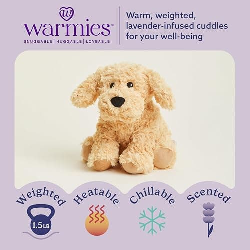 warmies Microwavable & Weighted Stuffed Animals, Golden Dog - Heated Stuffed Animal Plushie for Warmth & Comfort - Cute Soft Plush Toys for Boys, Girls, Babies & Toddlers thumbnail 2