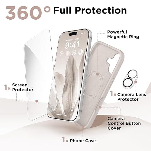 GolbinBox Magnetic for iPhone 17 Case, Compatible with MagSafe, Screen Protector + Camera Lens Protector, Liquid Silicone Shockproof Phone Cover with Anti-Scratch Microfiber Lining, Stone thumbnail 7