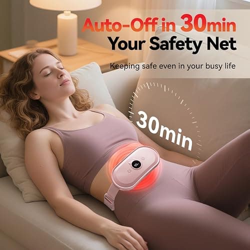 Portable Heating Pad for Period Cramps Relief Vibrating Menstrual Heating Belt for Women, Rechargeable Fast Heat with 7 Heat Levels and 7 Modes for Menstrual, Pain Relief for Back & Stomach - Pink thumbnail 3