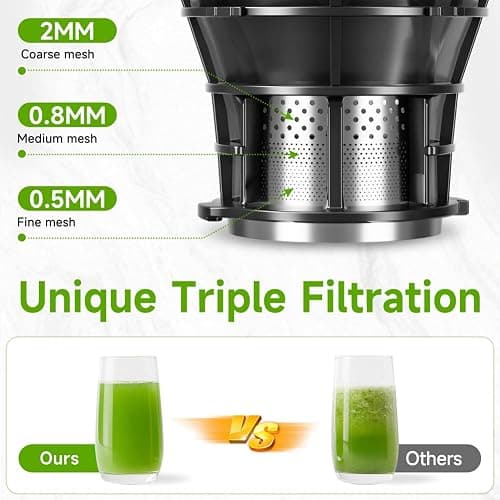 EanOruus Cold Press Juicer, 5.8" Wide Feed Chute Juice Extractor Machine with 400W, High Juice Yield, Slow Masticating Juicer for Whole Vegetables & Fruits, Dark Grey thumbnail 3