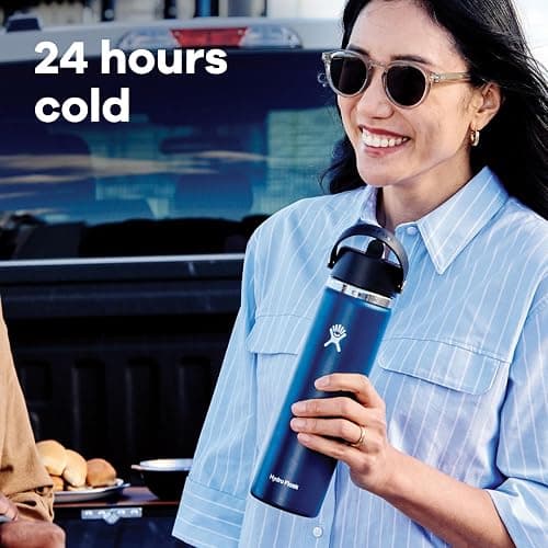 Hydro Flask Water Bottle - Insulated Stainless Steel - Wide Mouth Flex Straw Lid, Non Spill, Leakproof and Refillable in 24 Oz Sandpiper thumbnail 2