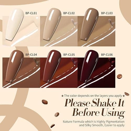Born Pretty Gel Nail Polish 6 Colos,Nude Brown Skin Tone,Roasted Chestnuts Chocolate Gel Polish Collection Neutral Beige Khaki Gel Polish Kit All Seasons Nail Art Manicure DIY for Home Salon thumbnail 2