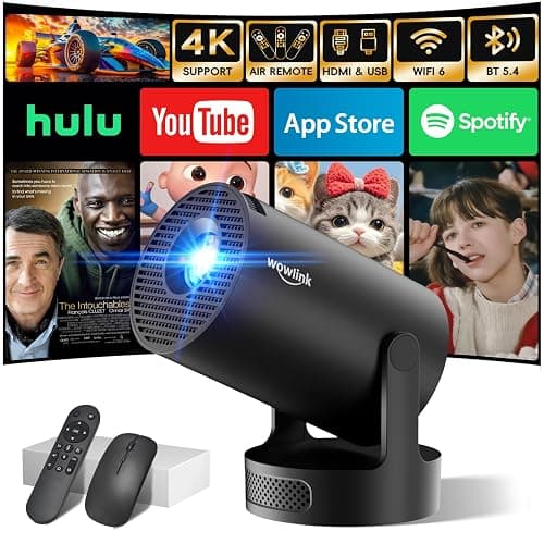 [Apps intégrées & 2025 Upgraded] Vidéoprojecteur avec WiFi 6 et Bluetooth 5.4 Mini Projecteur Supporte 4K 1080P Auto Keystone Rotation 180° Compatibile avec HDMI/TV Stick/Memory Stick/Laptop, Noir - Image 1