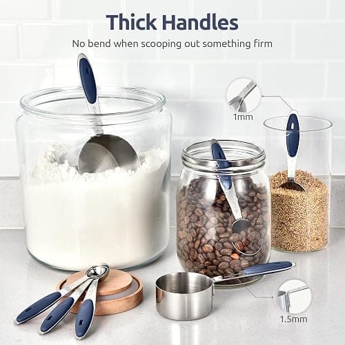 U-Taste Measuring Cups and Spoons: Food Grade 18/8 Stainless Steel Metal Measure Cups and Spoons Set of 10, Upgraded Thickness Handle (Midnight Blue) thumbnail 6
