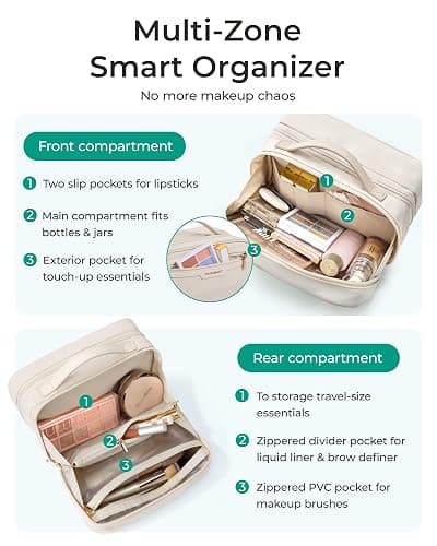 BAGSMART Travel Makeup Bag, Make Up Bag with Multiple Compartments for Organizer, Durable & Compact Cosmetic Organizer for Women for Travel Accessories (Beige) thumbnail 5