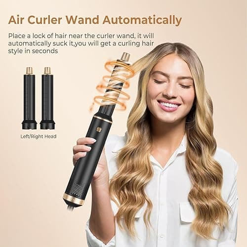 Blow Dryer Brush 5 in 1, Negative Ion Hair Dryer Brush Set Upgrade Hot Air Brush Air Styler Curling Wrap Air Curler, Curling Iron Hair Styling Tools As A Gift for Straight/Curl/Drying/Smoothing - Black Gold thumbnail 2