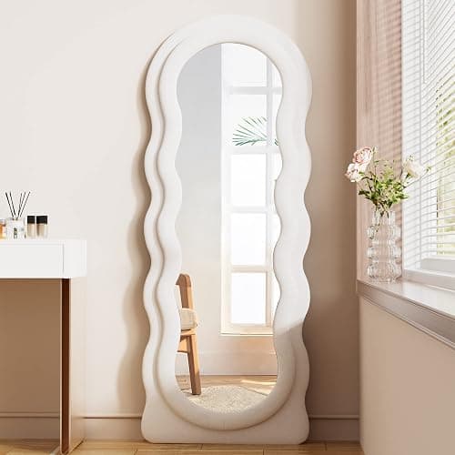 TinyTimes Full Length Mirror Floor Mirror, 63" x 24" Wavy Body Mirror, Standing Mirrors Full Length for Bedroom, Living Room, Cloakroom, Wavy Mirrors, White - Image 1