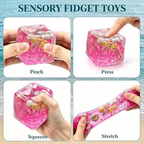 Squishy Toys with Ocean Shells, Slow Rising Stress Relief for Adults, Pink | Soft Stress Cube with Shells, Calm Anxiety, Portable, Safe TPR Material, Fidget Toys for Office, Home or Travel, 2.17Inch thumbnail 5