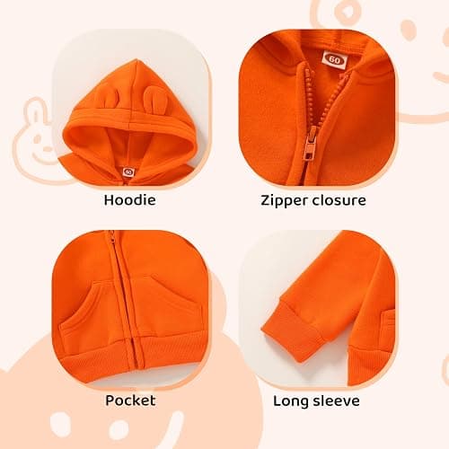 Happy Town Baby Clothes for Girls Boys Clothes Solid Color Zipper Hoodie and Pants Set Infant Fall Winter Outfits thumbnail 3