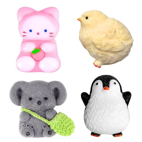 4 PCS Taba Squishy, Squishy Fidget Toys, Fufu Sensory Squeeze Toy Taba Squishies Kit, Birthday Stress Gifts for Kids Adults Teens, Cute Cat, Penguin, Easter Party Bag Fillers - Image 1