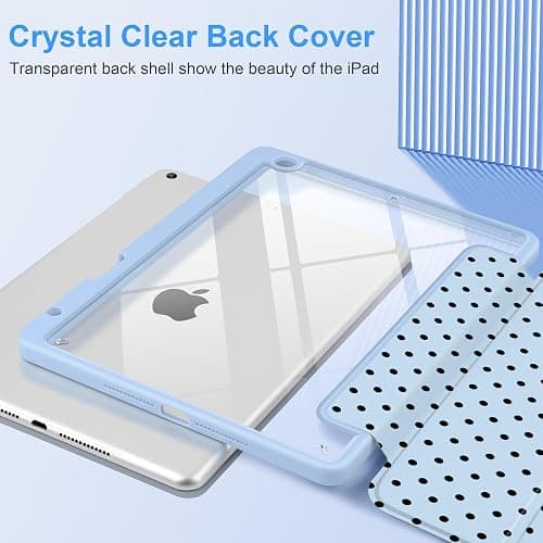 Yebiseven for iPad 9th 8th 7th Generation 10.2 Inch 2021 2020 2019 Case -[Built-in Pencil Holder], Shockproof Clear Hard Back, Slim Trifold Stand, Auto Wake/Sleep, for Girls teen Women, Blue polka dot thumbnail 3