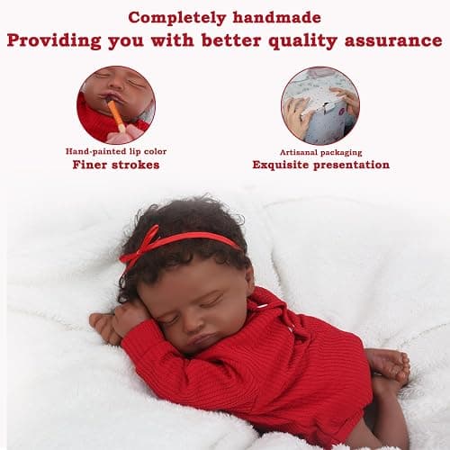CHAREX Realistic 18 Inch Reborn Baby Doll - African American Sleeping Newborn Handcrafted Lifelike Black Skin Perfect for Kids Aged 3 and Up with Accessories thumbnail 4