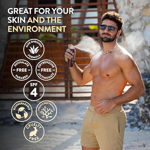 Aloe Up SPF 4 Dark Tanning Oil - Body and Face Tanning Continuous Spray for Outdoor Sun - With Sunscreen, Pure Aloe Vera, and Natural Oils - Dries Clear - Reef Friendly - Fresh Tropical Scent - 6 Oz thumbnail 4